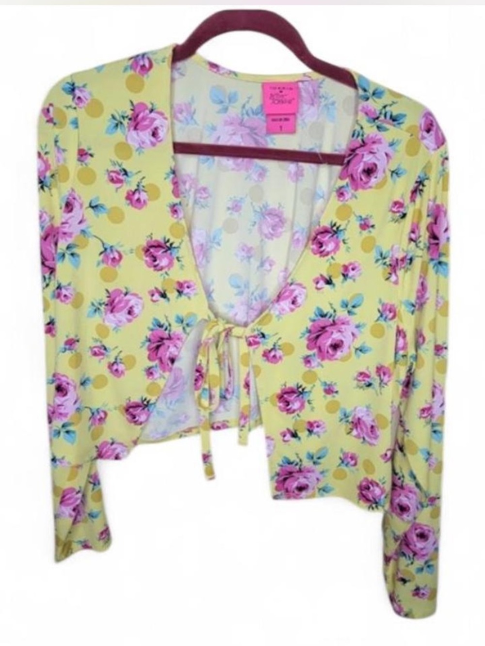 Betsey Johnson Yellow Floral Tie-Front Crop Top - Picture 2 of 6